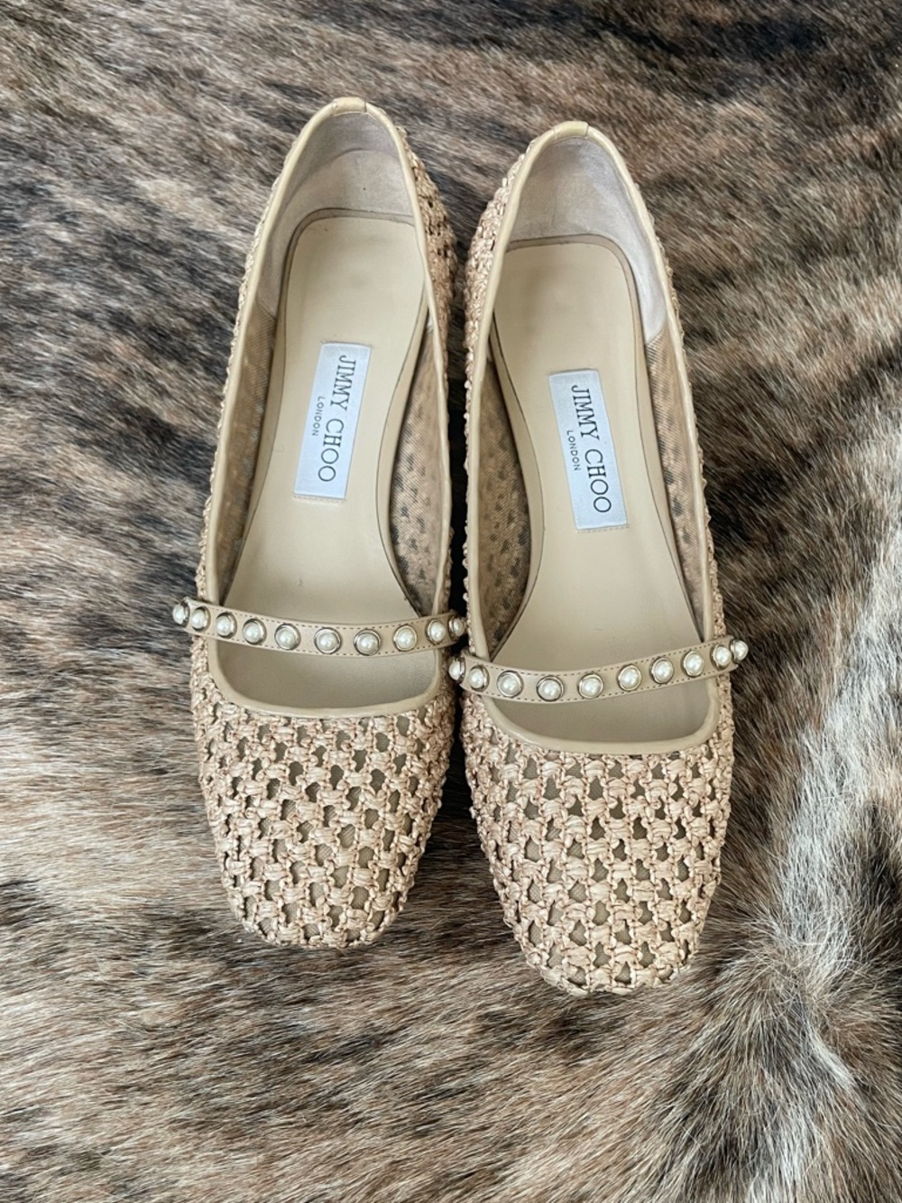 Jimmy Choo EU 39 Hoska 45 Beige Raffia Pumps
